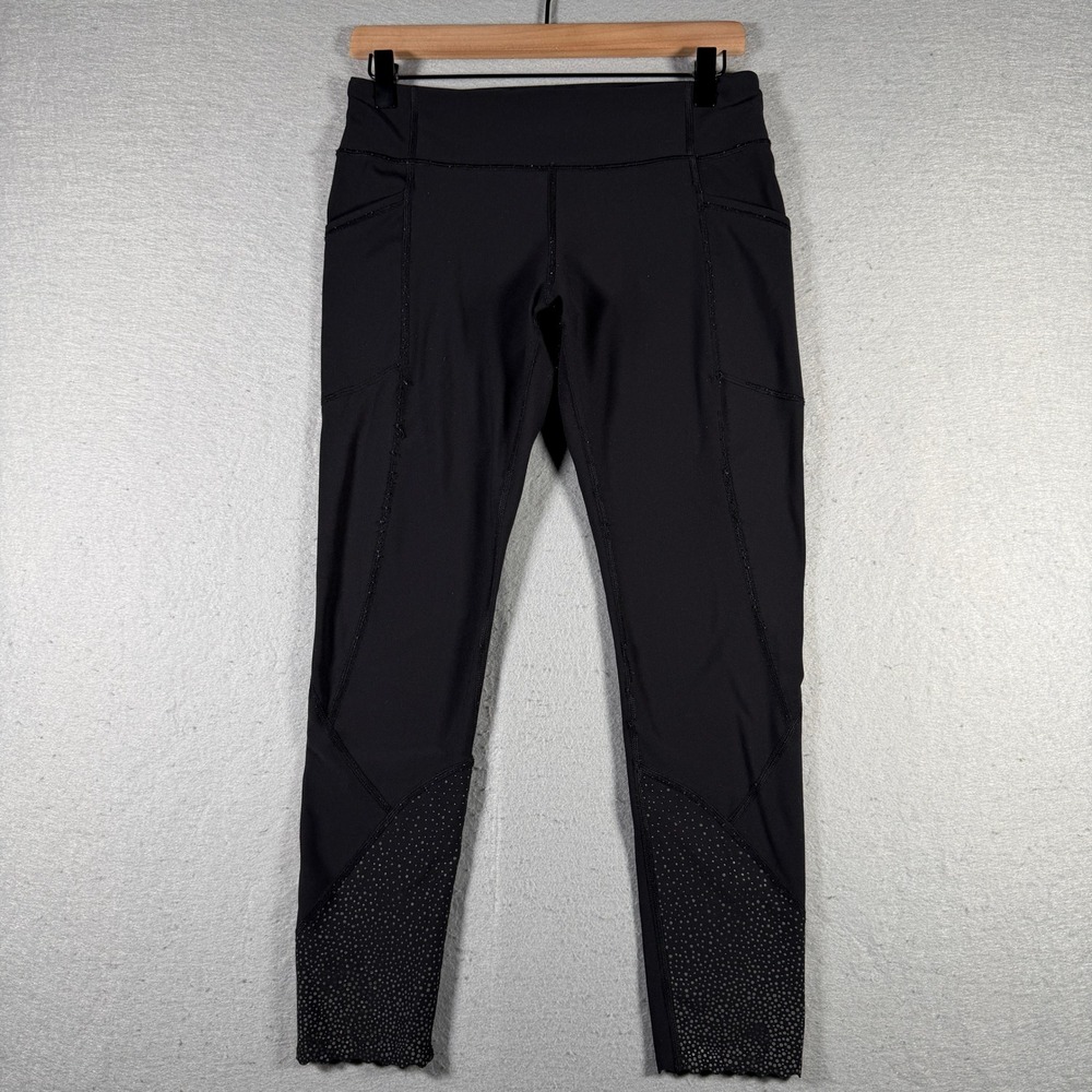 Lululemon Black Perforated Laser Cut Scalloped Leggings with Pockets Size 8